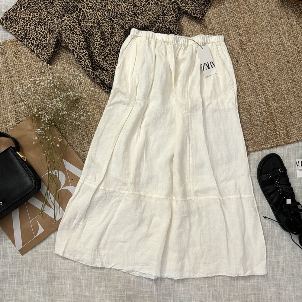 ZARA 100% LINEN MIDI SKIRT ZW COLLECTION - Picture 5 of 12